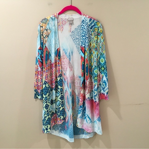 Chico's Sweaters - Chico’s open cardigan tight knit printed multicolor women size m